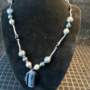 Elegant Silver and Black Beaded Necklace